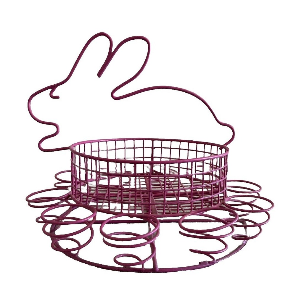 Easter Basket‎ Egg Holder Pink Bunny Rabbit Table Decor Coated Metal Wire